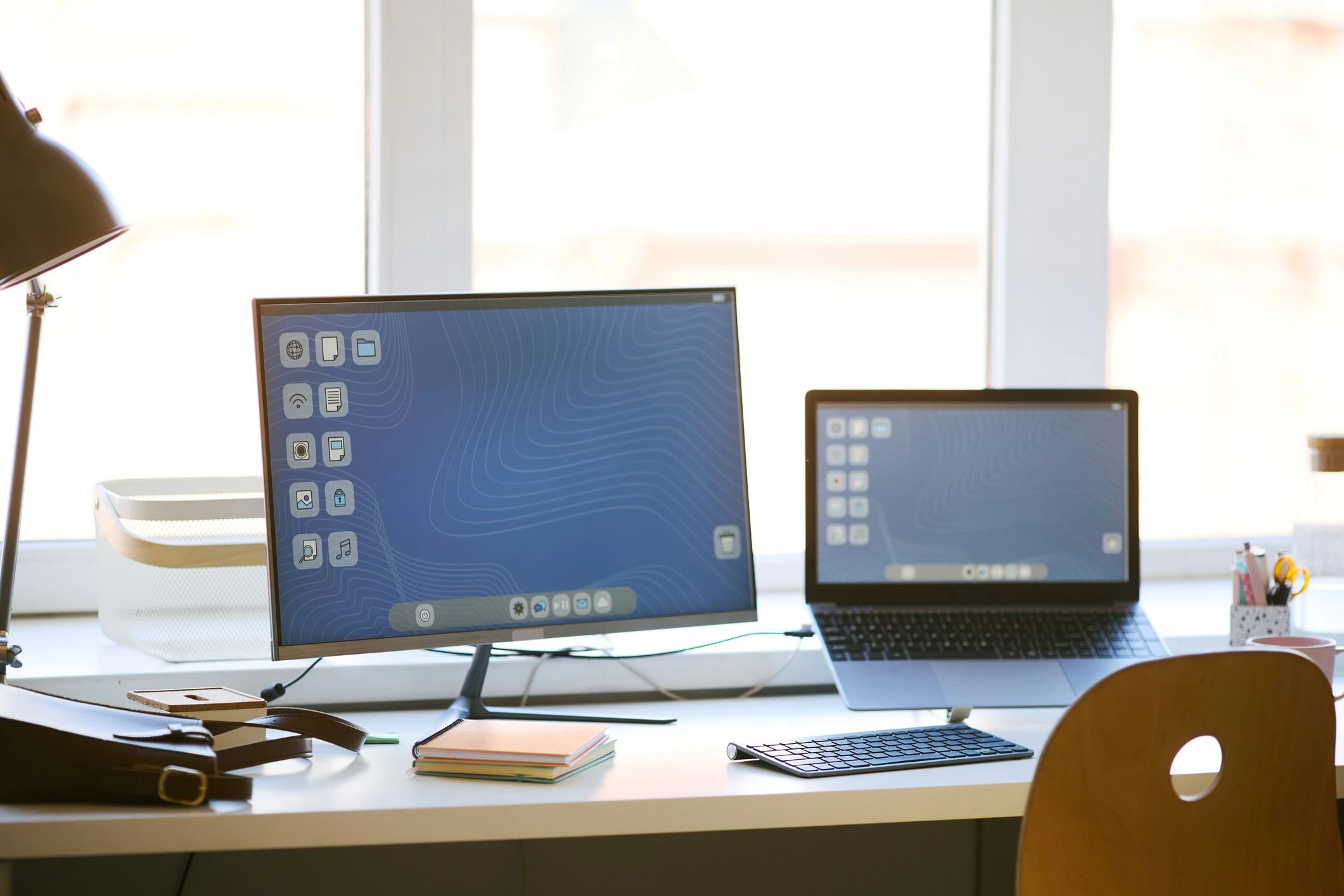 Modern desk workspace used to represent printer setup and support services